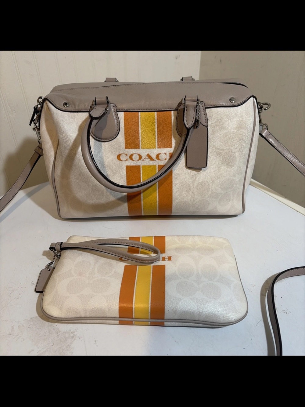 Coach Varsity Stripe Bennet Satchel with matching Wristlet - Picture 11 of 11